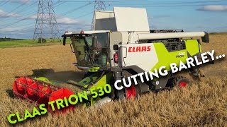 4Kᵁᴴᴰ Harvest 2024 Claas Trion 530 cutting barley in Suffolk  with Claas Axion 830 on carting duty [upl. by Zacek61]