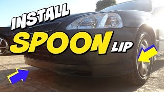 Honda Civic Coupe EK Build  Install SPOON Front Lip [upl. by Ibmat860]