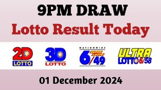 Lotto Result Today 9pm draw 1 December 2024 Swertres Ez2 PCSO complete [upl. by Macur198]