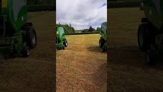 Big Baling round HAY Bales with TWO John Deere Tractors and Mchale 5500F round balers [upl. by Hackett940]