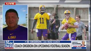 LSU Football Coach Ed Orgeron quotI love President TrumpI think hes doing a fantastic jobquot [upl. by Sender]