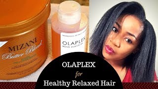 HOW TO Prevent your relaxed hair from breaking and thinning out using OLAPLEX  THICK RELAXED HAIR [upl. by Aicitan]