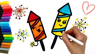 How to draw fireworks  EASY  learn colors for kids and toddlers [upl. by Akimot]