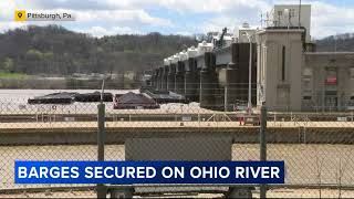 Pittsburgh bridges reopen after 26 barges broke loose and floated down Ohio River damaging a marina [upl. by Nonnahsal]