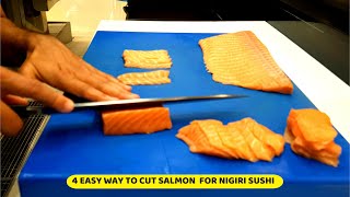 4 Easy Way to Cut Salmon for Nigiri Sushi II Sashimi Cutting Technique [upl. by Dall]