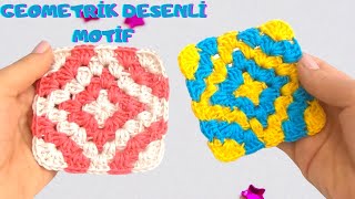 Geometrik Desenli İki Renk Motif Yapımı  Tığ İşi Motif Modelleri [upl. by Nove932]