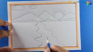 Scenery drawing pencil  Mountain Scenery [upl. by Aicirtap]