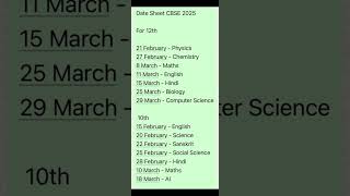 CBSE Date Sheet 2025 Board Examination Class 10 amp 12 [upl. by Niuq]