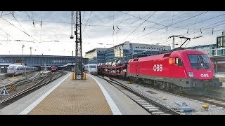 Ein und Ausfahrt des morgendlichen Nightjet mit Autowagen in München Hbf [upl. by Nollad]