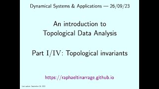 DSA20231  Lecturer  Raphaël Kevin Tinarrage FGV An introduction to Topological Data Analysis [upl. by Pauletta]