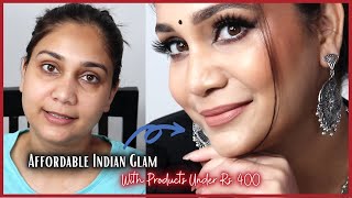 Affordable Indian Glam Makeup  Soft Smokey Eyes  Beige amp Black Saree Makeup  Nidhi Katiyar [upl. by Lehte]