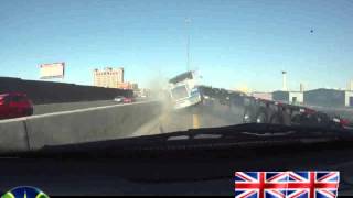 Flatbed Truck Jackknifing Accident Caught on Dashcam in Las Vegas [upl. by Armilla2]