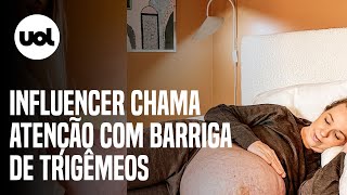 Influencer chama atenção na web com barriga de trigêmeos [upl. by Leummas]