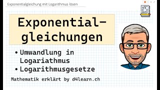 Exponentialgleichung mit Logarithmus lösen  Logarithmusgesetze [upl. by Yracaz795]