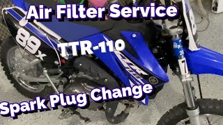 Yamaha TTR110 Air Filter Service amp Spark Plug Change TTR110 Youth Dirt Bike [upl. by Dorine830]