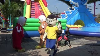 Giant Inflatable Water Slide amp Shark Badut Lucu WaterPark Gofun  Song BABY SHARK DANCE for Kids [upl. by Enilasor]