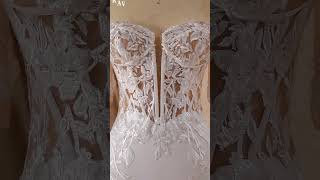 RAVELLIA Sheath Stretch Crepe OfftheShoulder Appliques Lace Cathedral Train Corset Wedding Dress [upl. by Jepson]