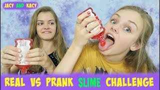 Real vs Prank Slime Challenge  Jacy and Kacy [upl. by Atinuj]