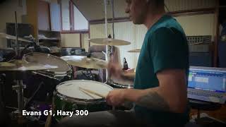 Evans snare drumheads comparison G12 Hazy 500 G1 Hazy 300 [upl. by Aerdma276]