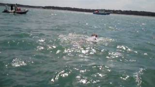 Michael Audsley Alan and Nye swim the Solent August 2010 commentary by Chris Turvey [upl. by Natlus]