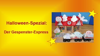 Halloween Holzeisenbahn mit Geistern  lustiges Video für Kinder mit Gespenstern  Holzspielzeug [upl. by Fair519]