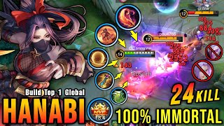 100 IMMORTAL 24 Kills Hanabi Best Build and Emblem  Build Top 1 Global Hanabi  MLBB [upl. by Haikezeh181]