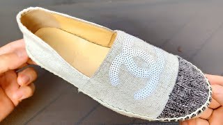 ASMR CLEAN AND REPAIR CHANEL ESPADRILLES BEIGEBLACK WITH WHITE SEQUINS CC [upl. by Nayek]