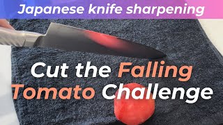 Cut the Falling Tomato Challenge knife sharpening🔪✨ [upl. by Aihselef821]