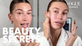 Hailey Biebers skincare routine for a super glowy complexion  Vogue France [upl. by Ahusoj]