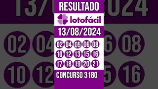 LOTO FACIL hoje  13082024  Resultado concurso 3180 [upl. by Gough482]