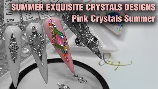 Pink Summer Crystals Nail Art Tutorial  How to Quick Easy Simple [upl. by Eenalem]