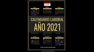 CALENDARIO LABORAL 2021  Días Festivos Nacionales para 2021 ¡DEBES VERLO [upl. by Dami]