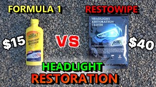 RestoWipe vs Formula 1 Headlight restorer headlight restoration [upl. by Drhacir]