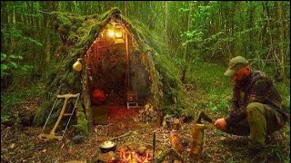 Building a Survival Shelter in a Forest  Camp Food from Natural Herbs  Mr Wild Nature 8K [upl. by Flan]