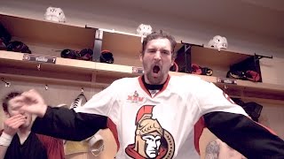 Game 1 Sens vs Penguins  Locker Room Celebration [upl. by Lledrac95]