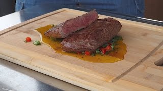 How to grill a thin steak without overcooking the center Flank steak w board sauce [upl. by Atteloc640]