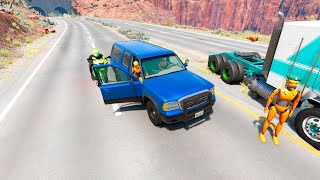 Double Flatbed Trailer Truck vs speed bumps Busses vs speed bumps Beamng Drive [upl. by Resneps]