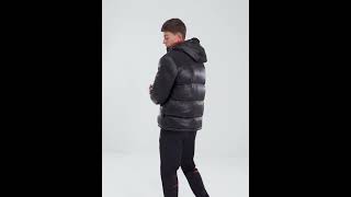 B MALONE Shiny Empire Puffer Jacket Hooded Glossy Black Men  JD Sports [upl. by Oletha]