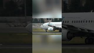 Luxair taking off at Luxembour Findel Intl Airport aviation luxair takeoff [upl. by Lutero]