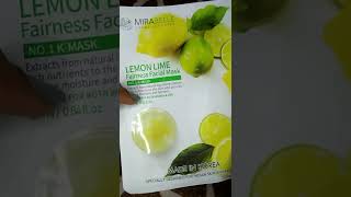 Lemon lime fairness facial sheet mask from MIRABELLE cosmetics review shorts skincare sheetmask [upl. by Aleakim]