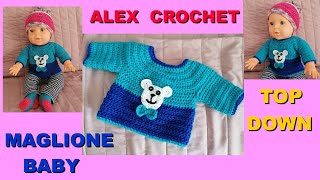 MAGLIONCINO BIMBO UNCINETTO quotORSETTOquot da zero a 12 mesi TUTORIAL FACILE top down ALEX CROCHET [upl. by Rie]