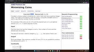 CSES Minimizing Coins  Dynamic Programming  C Solution  simple DP problem [upl. by Tteltrab301]