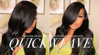 DEEP SIDE PART QUICKWEAVE TUTORIAL NATURAL RESULTS FOR BEGINNERS FT NADULA HAIR [upl. by Aimee]