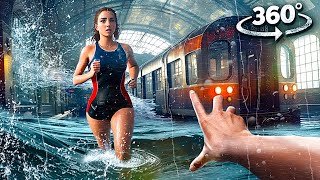 360° TRAIN STATION FLOOD 1  Escape Tsunami Wave with Girlfriend VR 360 Video 4k ultra hd [upl. by Aninotna]