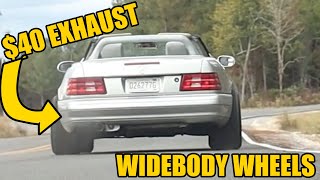 WIDEBODY MERCEDES pt2  HOW TO PICK WHEELS FOR YOUR WIDEBODY  40 EXHAUST MOD SL500 R129 [upl. by Apicella]