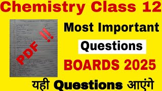 Chemistry class 12 most important question for Boards 2025 Half yearly Most important questions [upl. by Reitman136]