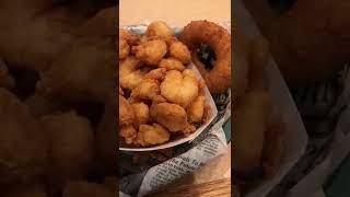 Popcorn Shrimp with baked potato and hush puppies Subscribe to help me grow my channel Thanks [upl. by Nachison601]