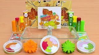 Autumn Colors  Green Gold Red  Mixing Makeup Eyeshadow Into Slime ASMR [upl. by Hcra]