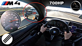 BMW M4 F82 INFINITAS STAGE4 700HP 880NM TEST DRIVE ON GERMAN AUTOBAHN🏎 [upl. by Yraillih]