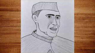 Pandit Jawaharlal Nehru sketch  Easy drawing ideas for beginners  easy sketch step by step [upl. by Mcquillin]